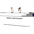 Modern White Curved Reception Desk With Digital Display And Receptionists Standing