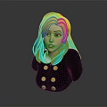 3D Character with Yellow and Blue Gradient Hair Wearing Black Outfit and Gold Buttons