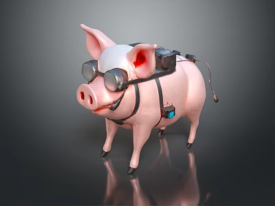3D Rendered Pink Pig Wearing Goggles With Black Harness And Devices 3d model