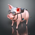 3D Rendered Pink Pig Wearing Goggles With Black Harness And Devices