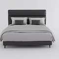 Modern Minimalist Double Bed with Black Leather Headboard and Light Gray Bedding 3d model