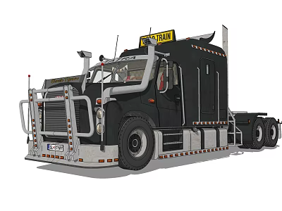 Black Heavy Duty Truck with Modern Cab Front Guard Roof Trailer Sign and Large Tires 3d model