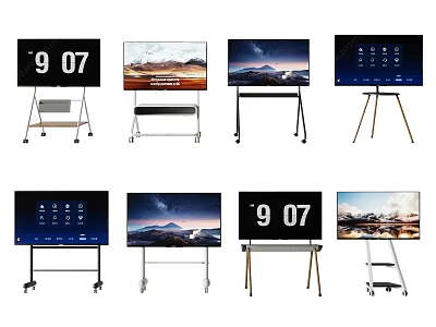 Modern Televisions with Scenic Screens Digital Clock and Various Mobile Stands 3d model