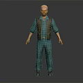 3D Character Wearing Yellow Hat Brown Vest And Blue Striped Outfit With Brown Shoes