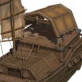 Traditional Wooden Boat With Two Masts Sails And Wooden Cabin Design