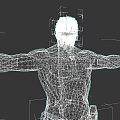 Futuristic Mechanical Male Game Character With Black Short Hair Beard Gray Armor And Outstretched Arms
