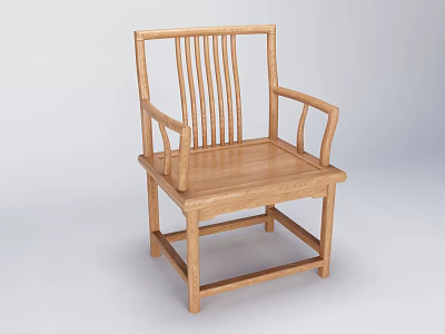 Traditional Style Wooden Armchair With Slatted Back And Curved Armrests Design 3d model