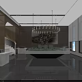 Modern Sales Office Interior With Sofa Chairs Coffee Tables Large Windows And Water Bar Area