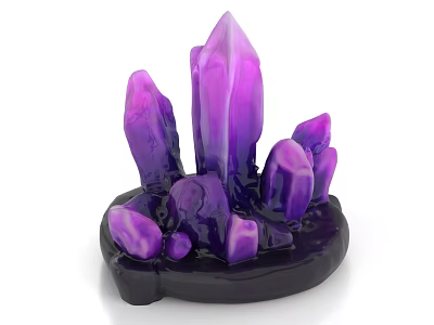Purple Crystal Decorative Stone Ornament With Multiple Pointed Formations On Black Base 3d model