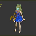 Game And Movie Character With Cat Ears Brown Hair Blue Dress White Hem Yellow Device