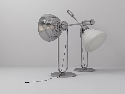 Two Modern Table Lamps With Metal Base And Adjustable Arm Silver White Shades 3d model