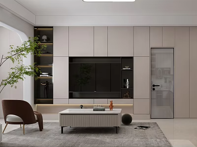 Modern Living and Dining Room Interior Design With Sofa Coffee Table TV Wall Green Plant And Carpet 3d model