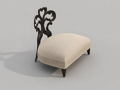 Elegant Accent Chair With Black Carved Backrest Cream Padded Seat And Black Legs 3d model