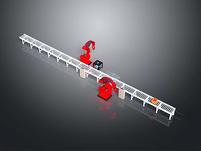 Automated Commercial Equipment Production Line With Conveyor Belt And Robotic Arms 3d model