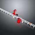 Automated Commercial Equipment Production Line With Conveyor Belt And Robotic Arms