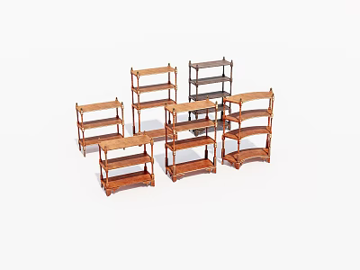 Multiple Wooden Shelving Units With Various Designs For Home Storage 3d model
