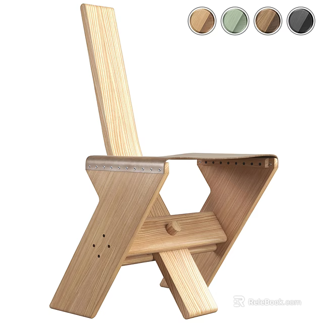 Modern Minimalist Single Chair With Geometric Cross Structure And Natural Wood Grain 3d model 