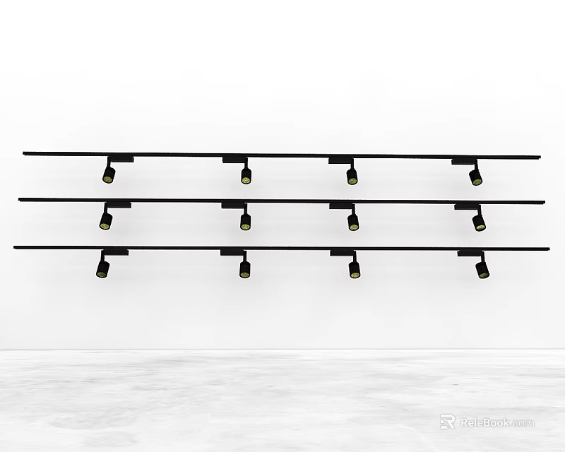 Modern Black Track Lighting With Multiple Adjustable Spotlights On White Wall 3d model 