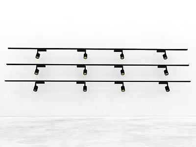 Modern Black Track Lighting With Multiple Adjustable Spotlights On White Wall 3d model