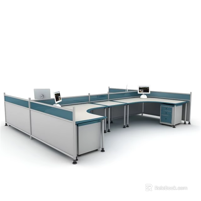 Modern Office Cubicle Desks With Workstations Computer Monitors And Storage Drawers 3d model