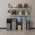 Various Household Water Dispensers And Coffee Machines Displayed On Wall Mounted Shelves With Modern Styles