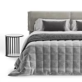 Modern Cozy Double Bed With Quilted Gray Bedspread Soft Pillows And Sleek Bedside Table 3d model