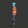 Blue Fictional Creature In Orange Jacket With Yellow Goggles Torn Dark Pants And Arms Outstretched