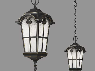 Classic Outdoor Hanging Lights With Black Metal Frame And Clear Glass Design 3d model