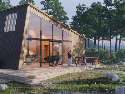 Modern Cabin Guesthouse With Large Glass Windows And Natural Forest Surroundings 3d model