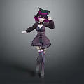 Anime Style Stylish Game Movie Character With Purple Hair Cat Ears And Knee High Boots