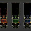 Colorful Vintage Style Toy Trains Red Green Blue Locomotives With Black Chimneys