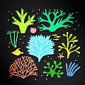 Colorful Marine Life Wall Decor With Corals Starfish Small Fish And Shell Elements 3d model