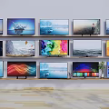 Multiple Modern TVs on Wall with Various Screen Displays and Visual Content 3d model