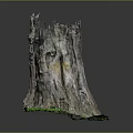 Natural Wood Stone Tree Stump Decoration With Green Grass Base And Texture