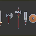 3D Rendered Fantasy Weapons Collection with Sword Axe Spear Shield and Metallic Blades