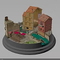 Miniature Architectural Model With Colorful Houses Red Tiled Roofs Small Bridge And Water Channel
