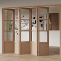 Modern Wooden Folding Door Interior Design With Glass Grid Panels And Decorative Wall