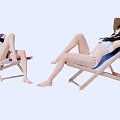 Outdoor Lounge Chairs With Umbrellas For People Relaxing In Sunlit Space 3d model