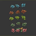 Colorful Trees with Multicolored Flowers Brown Trunks Green Grass and Stone