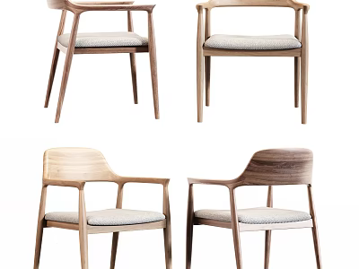 Modern Dining Chairs With Wooden Frame Armrests And Upholstered Seat In Sleek Design 3d model
