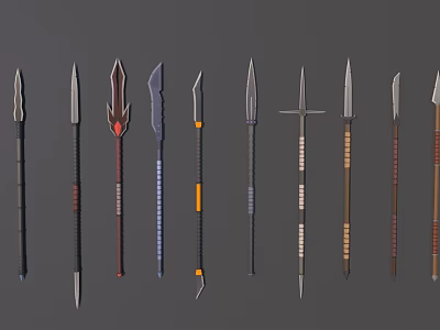 Various Ancient Weapons Collection Featuring Spears Swords and Daggers with Metal Blades 3d model
