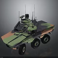 6x6 Wheeled Camouflaged Military Vehicle With Multiple Antennas And Roof Mounted Turret