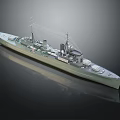 Detailed Warship Model With Green Hull Structural Details And Dark Background Reflection 3d model