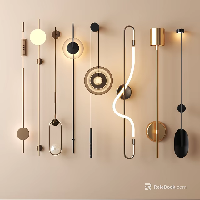 Modern Various Wall Lamps with Unique Shapes Gold Black Metal for Home Decor 3d model 