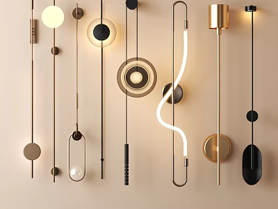 Modern Various Wall Lamps with Unique Shapes Gold Black Metal for Home Decor 3d model