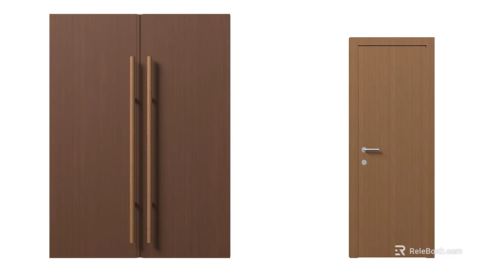 Brown Wooden Double Door Cabinet With Handles And Single Door With Lock 3d model 