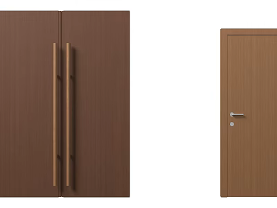 Brown Wooden Double Door Cabinet With Handles And Single Door With Lock 3d model