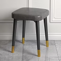 Modern Gray Leather Square Stool With Stitched Seat Black Legs And Golden Feet