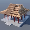 Ancient Chinese Architecture With Wooden Roof Red Columns Carved Brackets And Stone Base