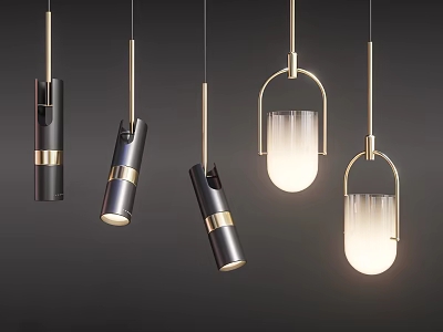 Stylish Modern Pendant Lights With Metal Frames And Glass Shades In Black And Gold 3d model